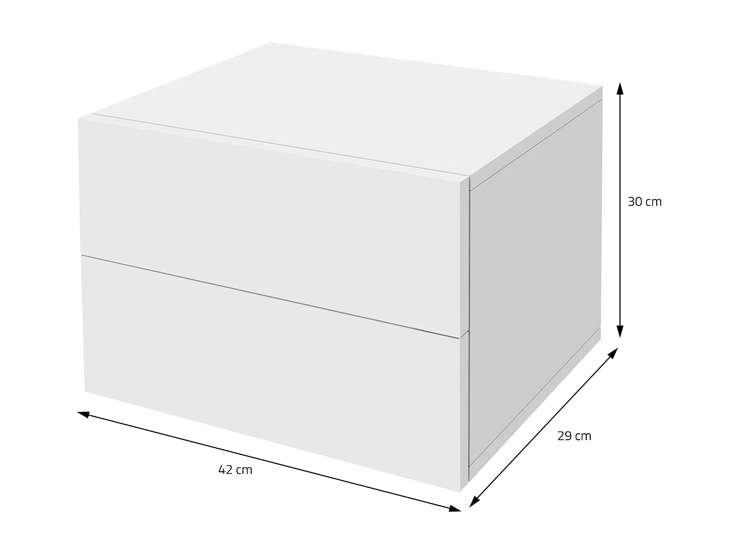 Comodino sospeso con 2 cassetti camera da letto 42x30x29 cm in MDF bianco opaco
