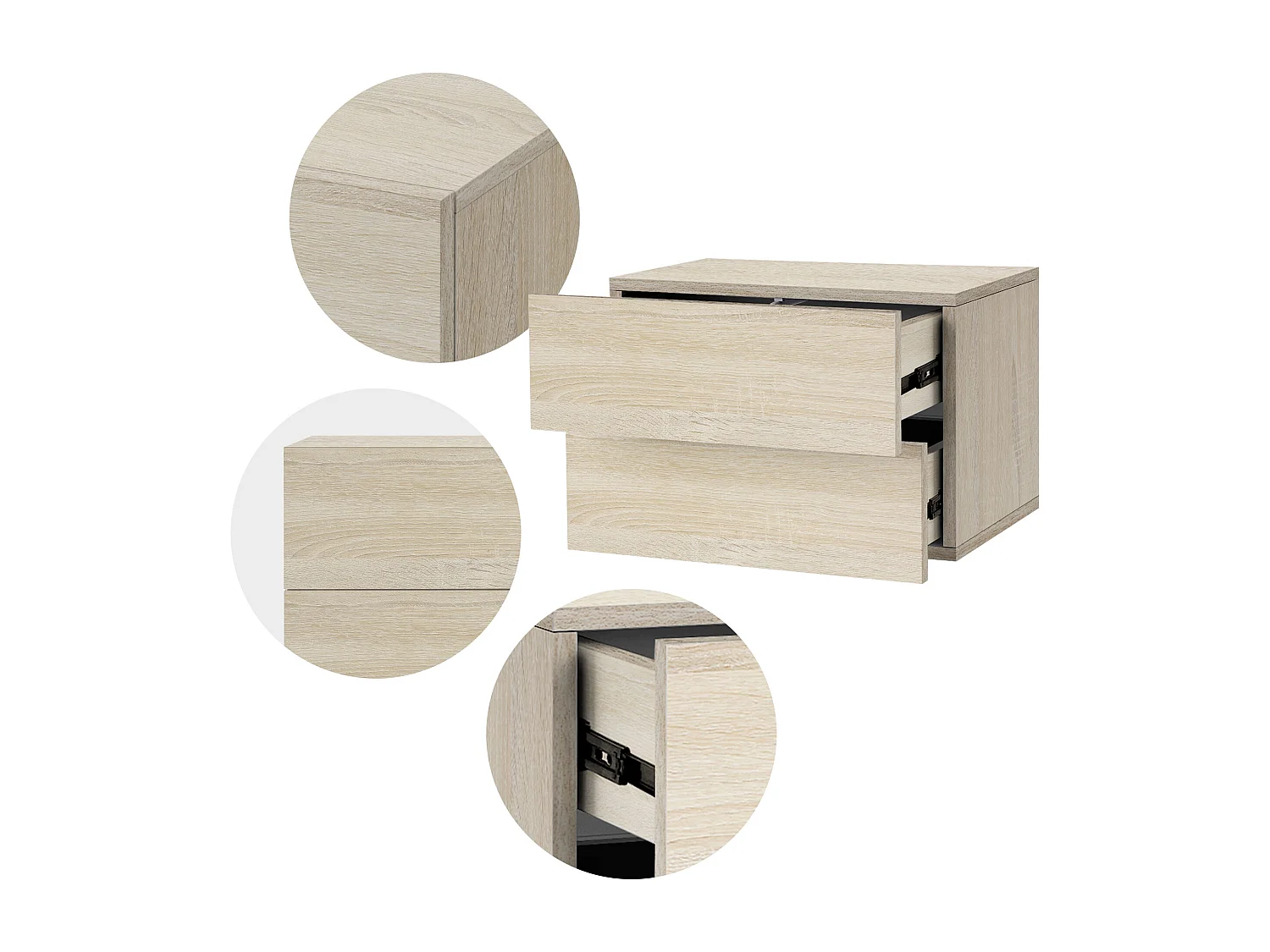 Table de nuit suspendue 2 tiroirs commode table chevet chêne sonoma 42x29x30 cm