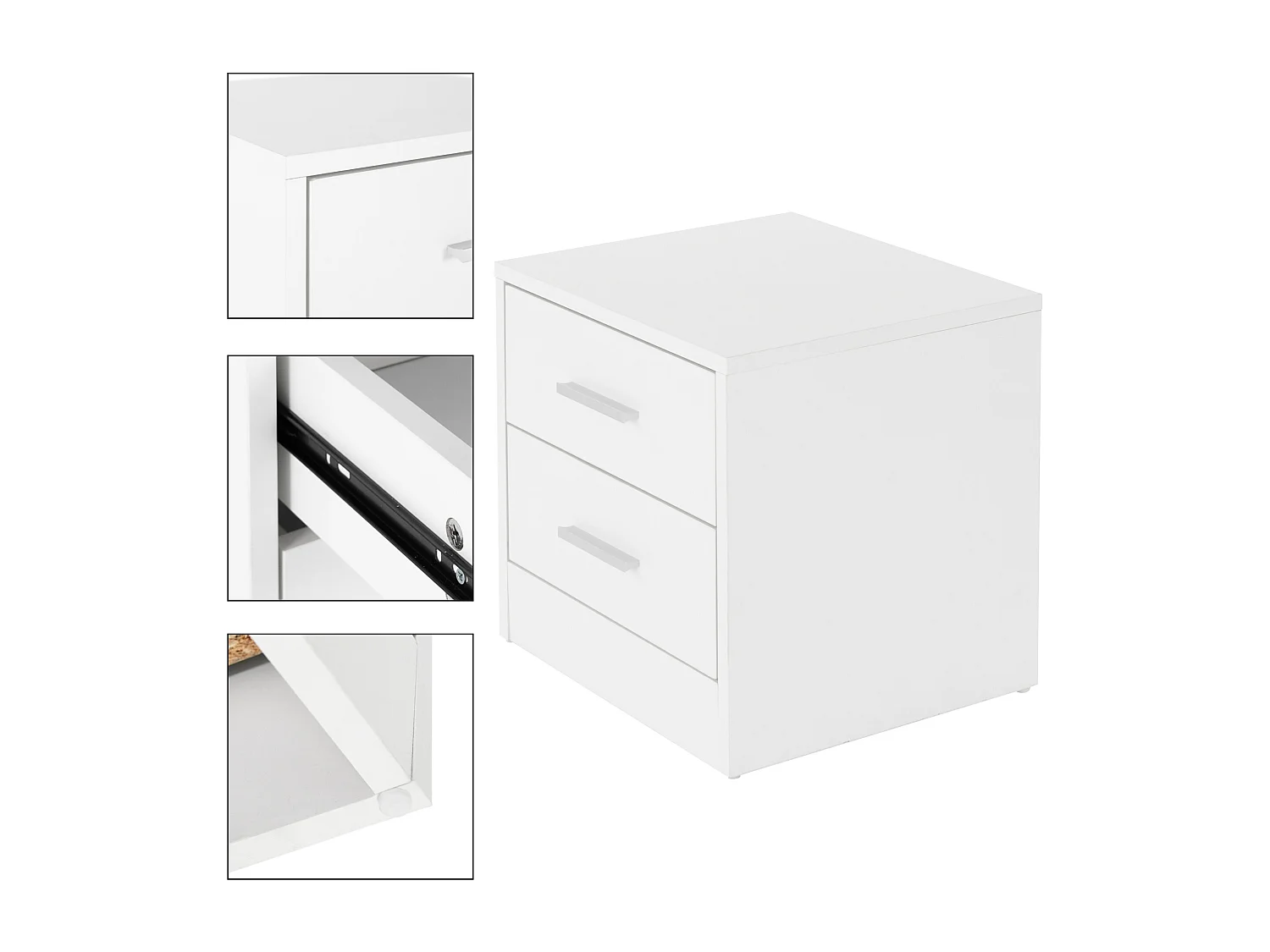 Comodino tavolo da notte 2 cassetti frontali camera da letto 38x37x34 cm bianco