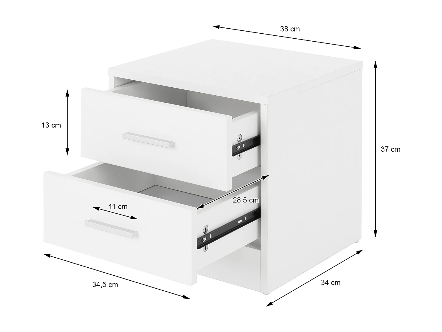 Comodino tavolo da notte 2 cassetti frontali camera da letto 38x37x34 cm bianco