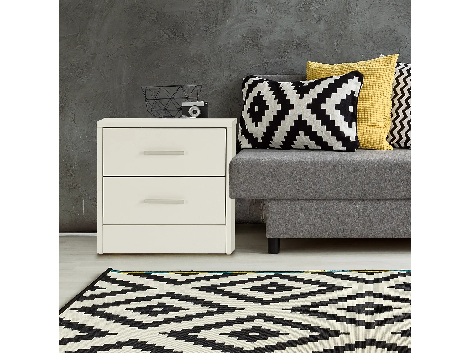 Comodino tavolo da notte 2 cassetti frontali camera da letto 38x37x34 cm bianco