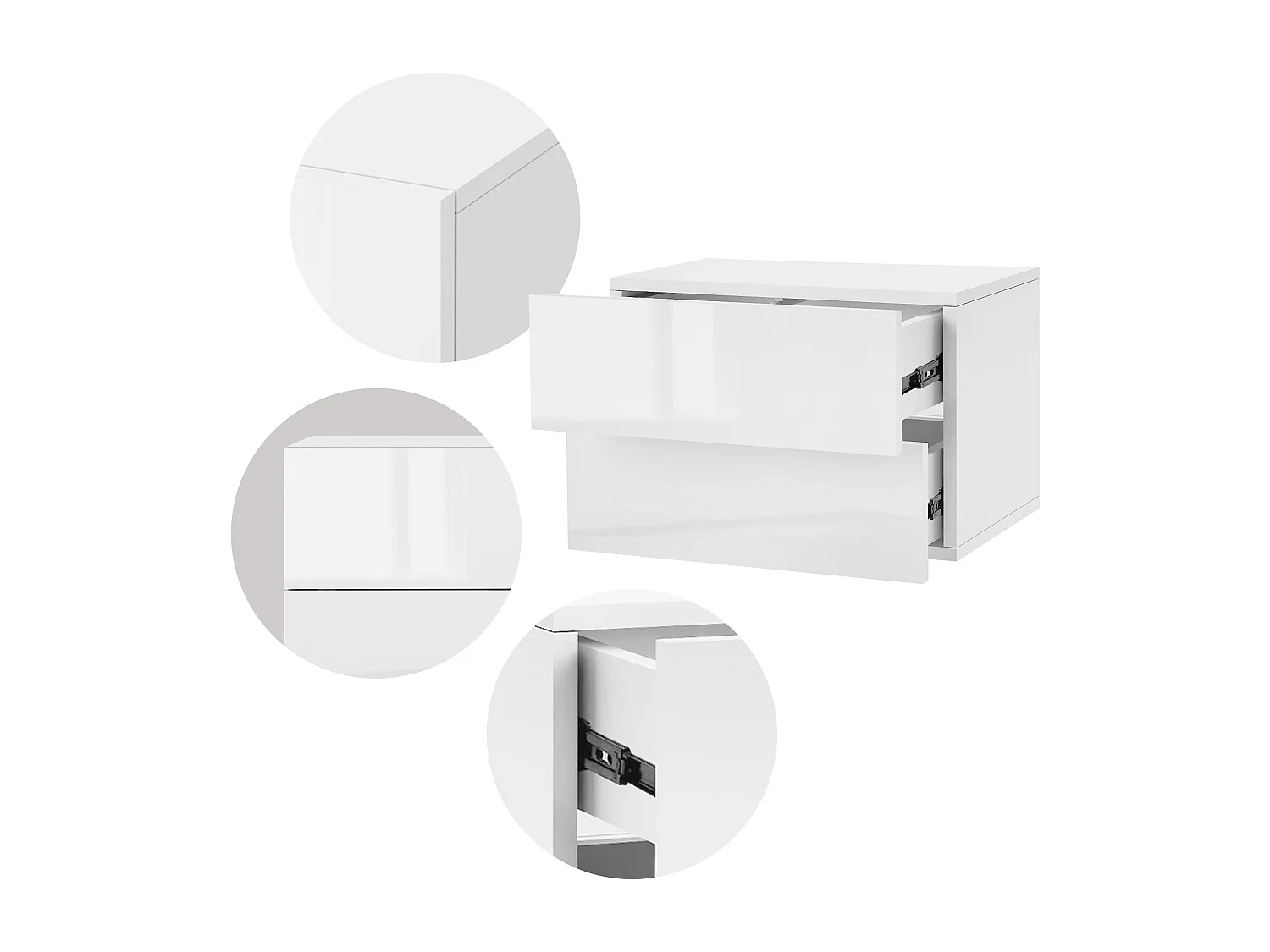 Mesita de noche de pared colgante blanca con cajones cómoda cajonera 42 x 30 cm