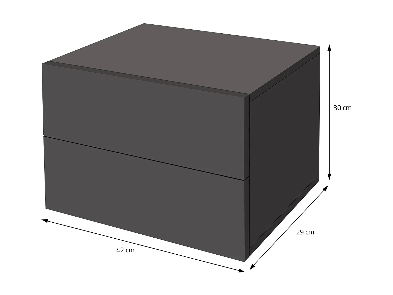 Comodino sospeso attacco a parete camera letto 2 cassetti grigio scuro 42x30 cm