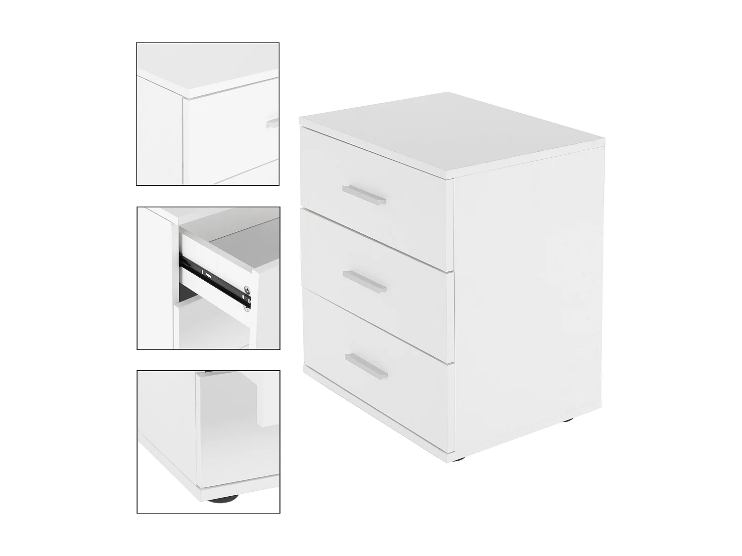 2x Mesitas de noche con 3 cajones mesa auxiliar madera blanca para dormitorio