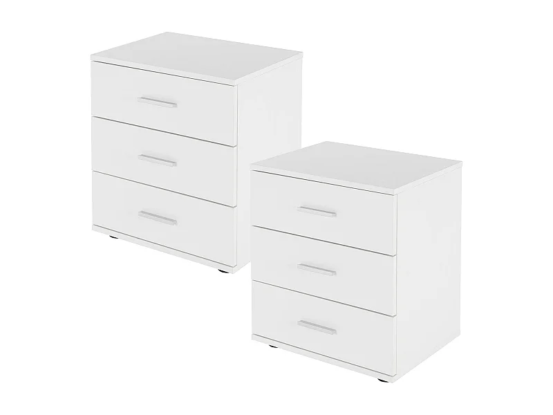 2x Mesitas de noche con 3 cajones mesa auxiliar madera blanca para dormitorio