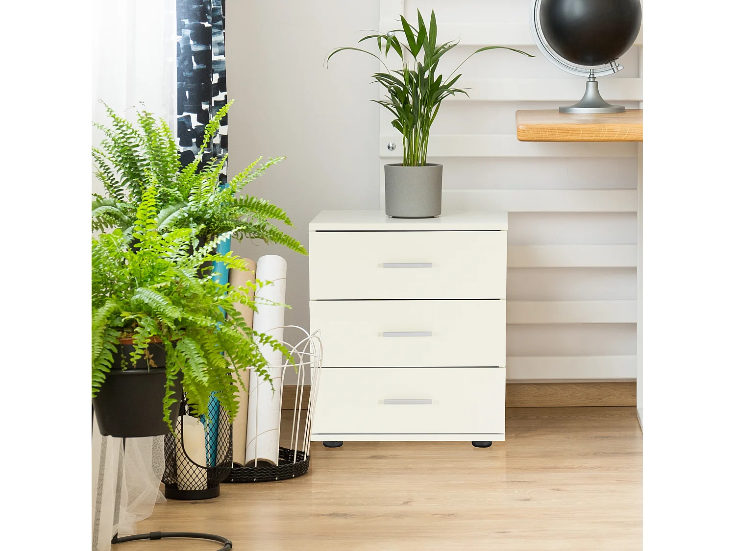 Mesita de noche mueble para dormitorio cómoda blanca mesa 3 cajónes para salón