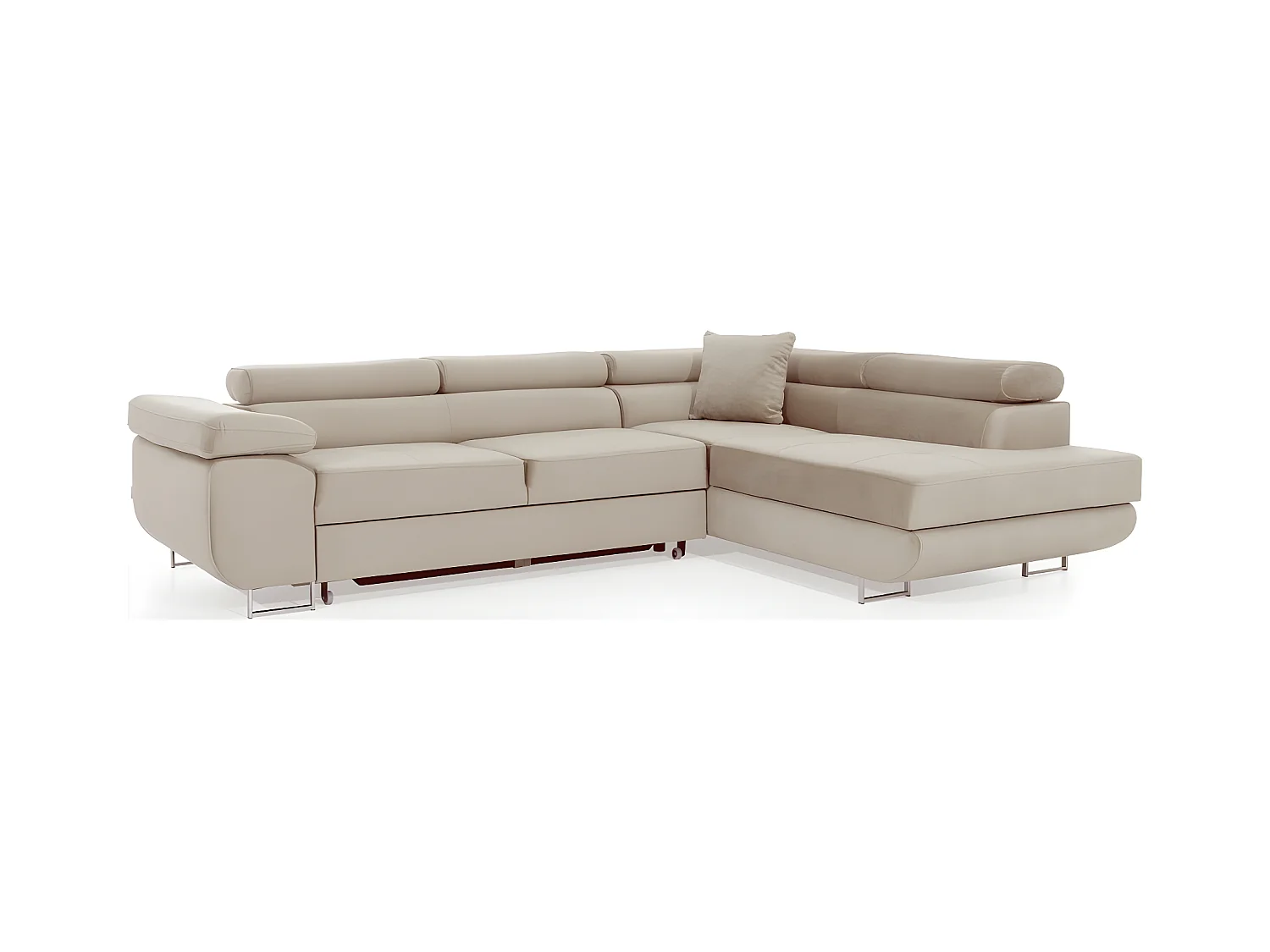 Canapé d'angle convertible en velours luxe 5 places, avec coffre, beige, angle droit (vu de face), ANNECY VELOURS
