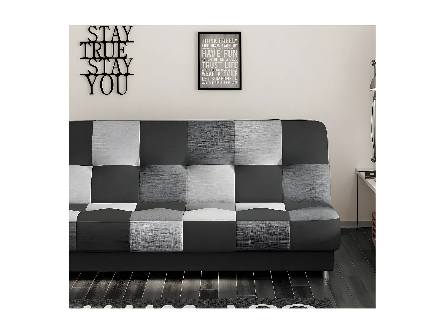 Canapé 3 places convertible - multicolore gris et noir - en tissu de belle qualité, CAYENNE