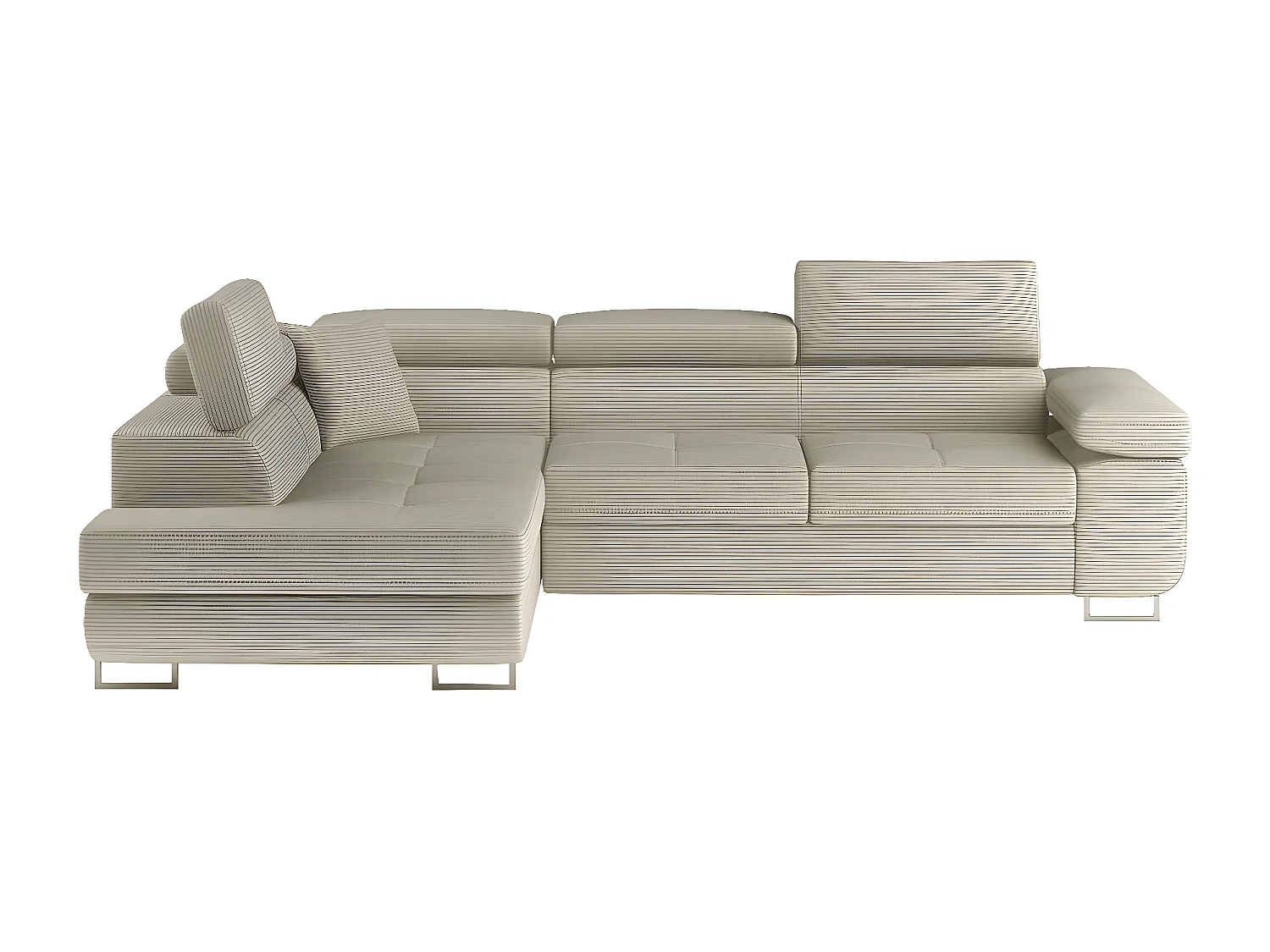 Canapé d'angle convertible en velours cotelé luxe 5 places, avec coffre, beige, angle gauche (vu de face), ANNECY VELOURS COTELE