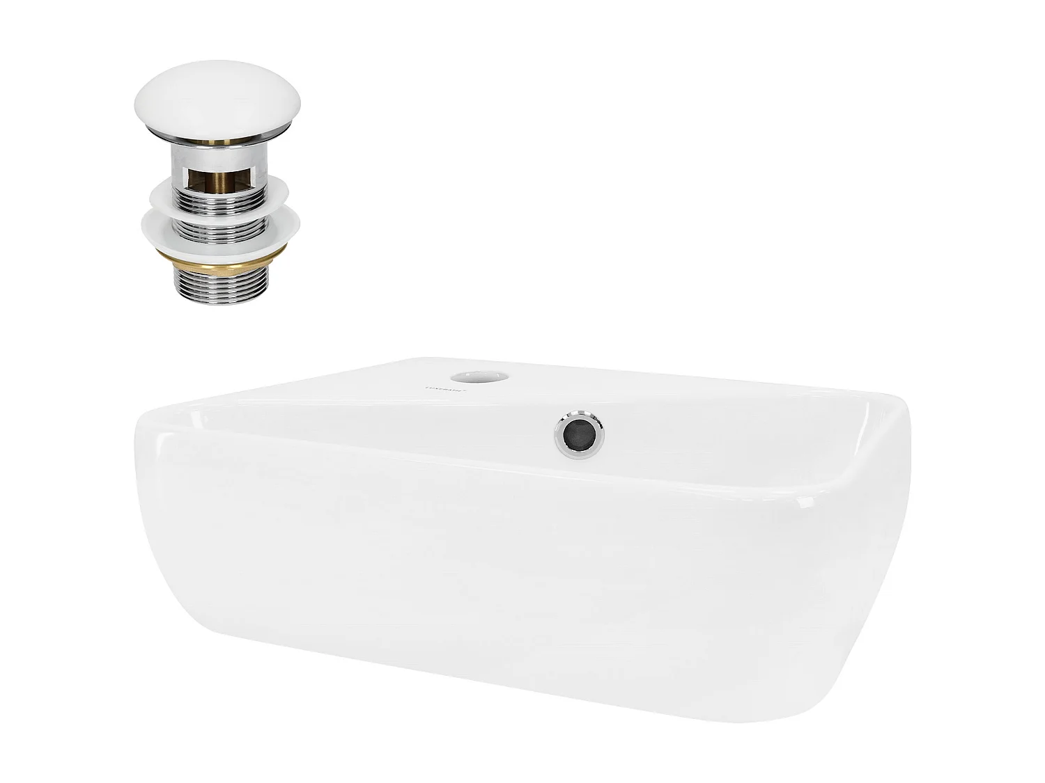Lavabo à poser angulaire avec garniture vidage en céramique blanc 450x270x130 mm