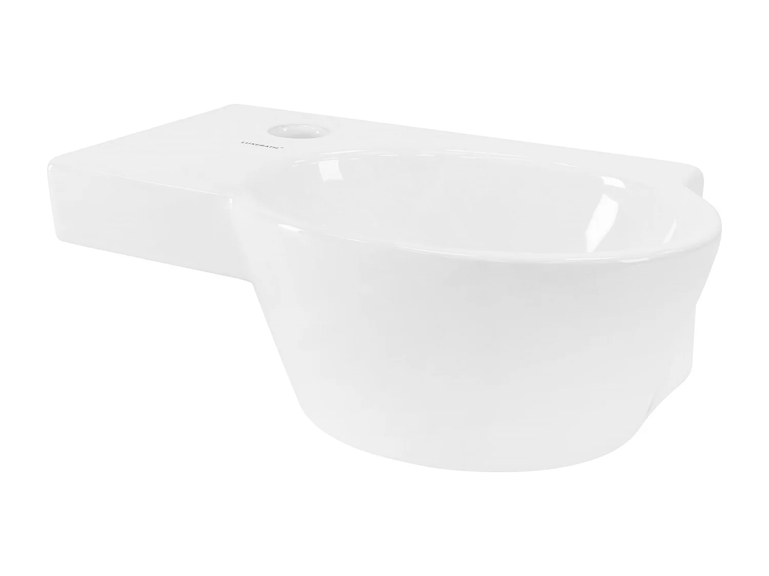 Lavabo ovalado angular cerámico con agujero para grifo en izquierda 37,5x19x14cm