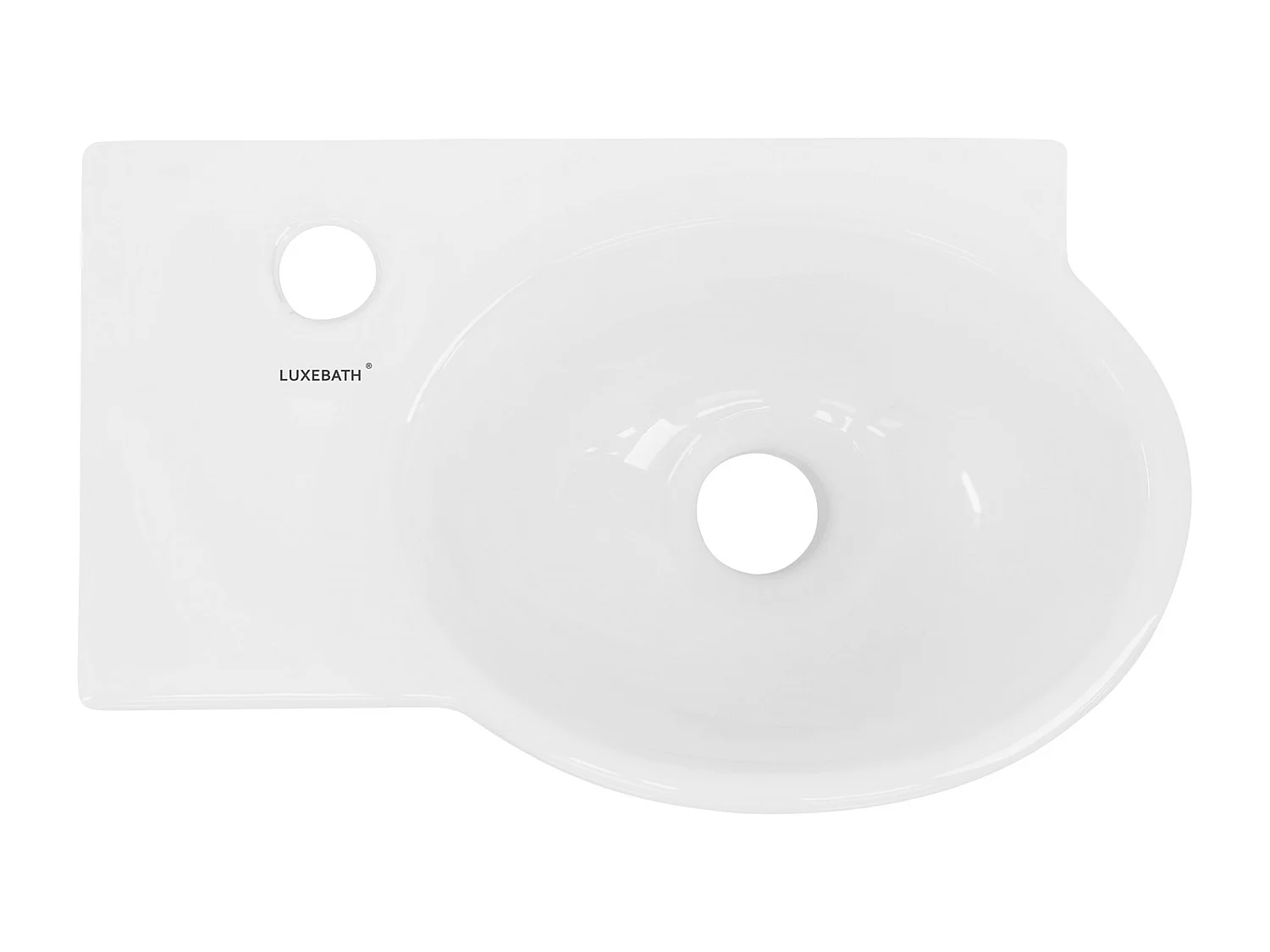 Lavabo ovalado angular cerámico con agujero para grifo en izquierda 37,5x19x14cm