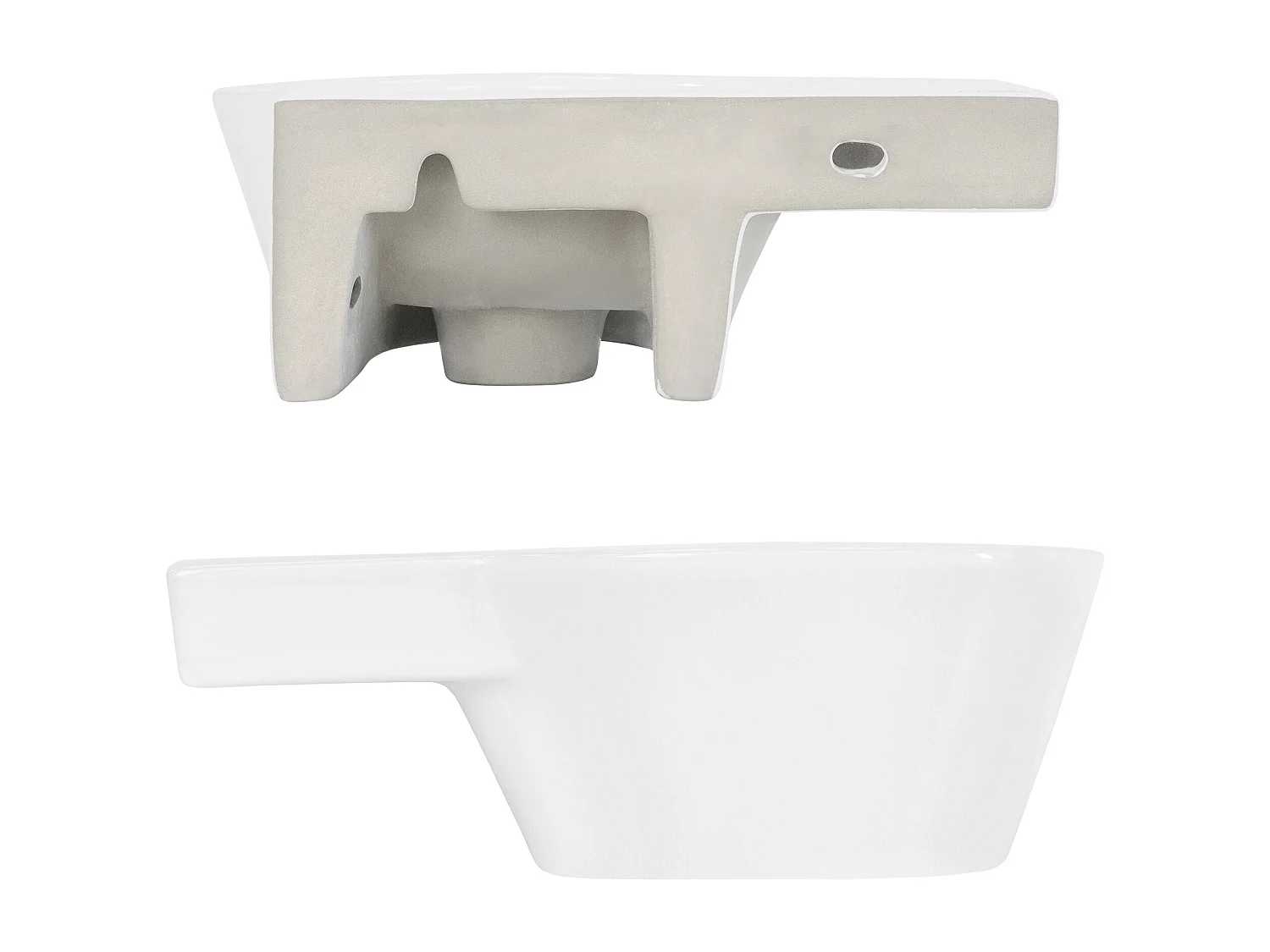 Lavabo ovalado angular cerámico con agujero para grifo en izquierda 37,5x19x14cm