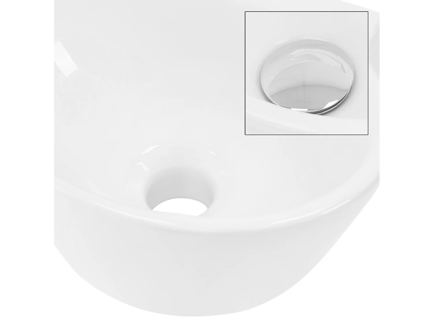 Lavabo ovalado angular cerámico con agujero para grifo en izquierda 37,5x19x14cm