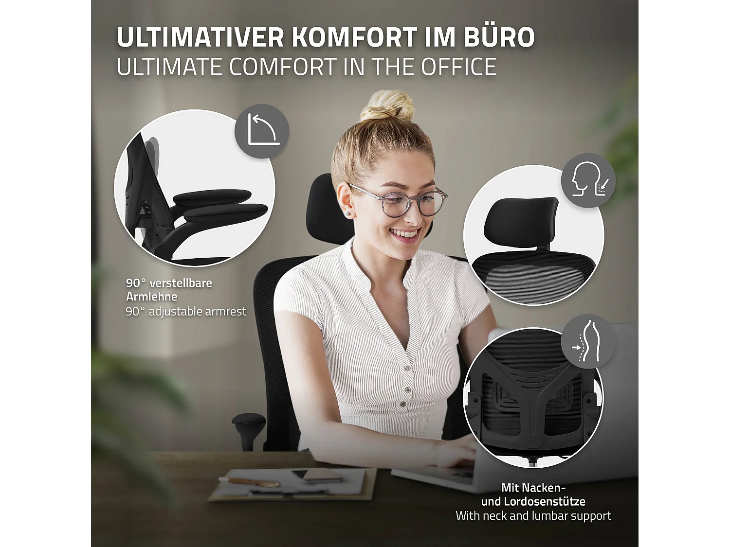 Sedia da ufficio poggiatesta ruote e braccioli funzione inclinazione nero