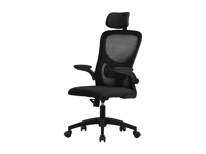 Silla de oficina ergonomica, asiento ordenador negro regulable con reposacabezas