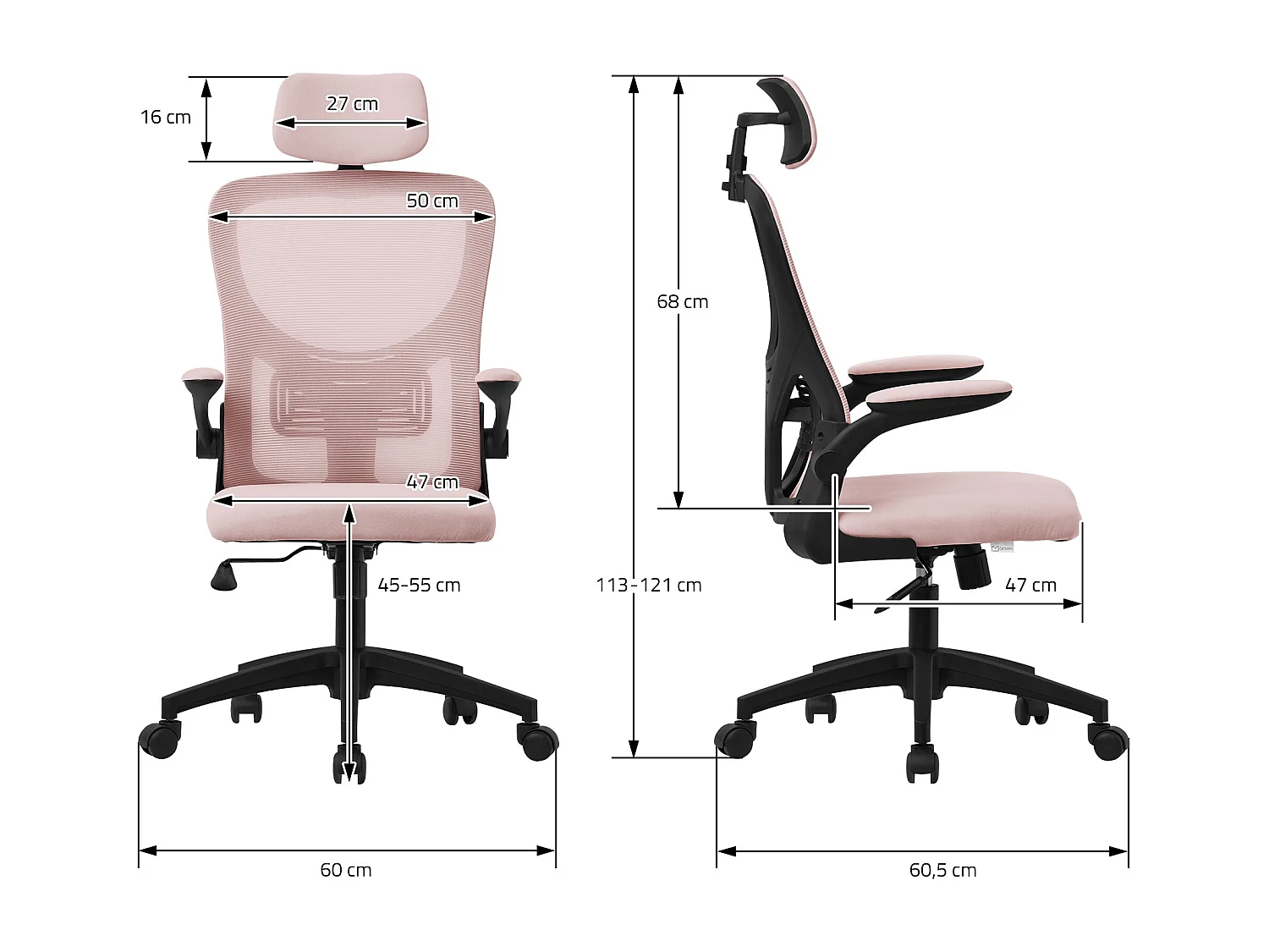 Sedia da ufficio poggiatesta con ruote e braccioli funzione inclinazione rosa