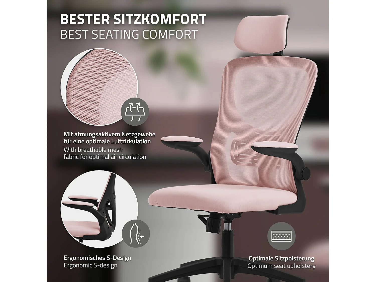 Sedia da ufficio poggiatesta con ruote e braccioli funzione inclinazione rosa