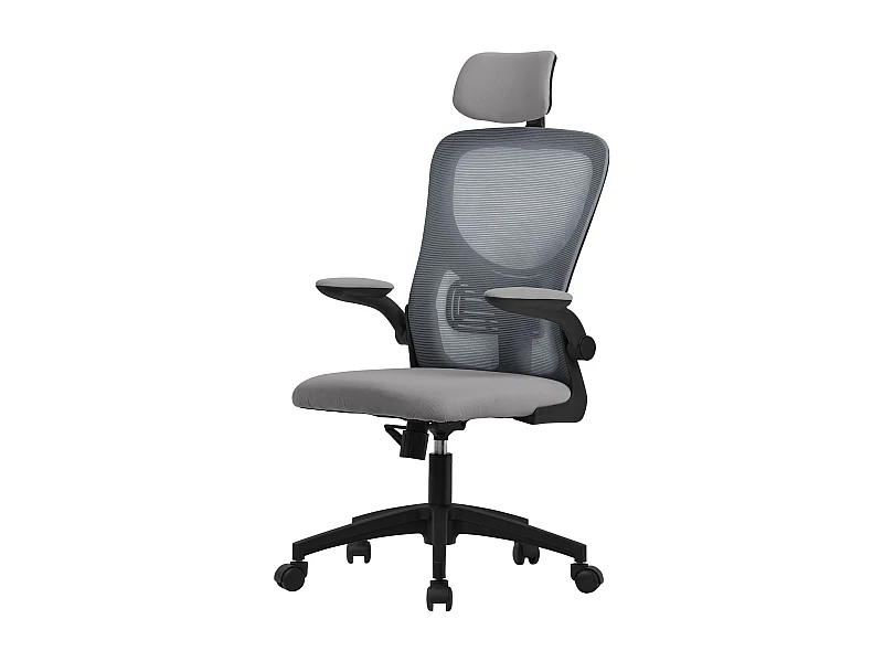 Chaise de bureau gaming ergonomique gris pivotant en maille appui-tête réglable