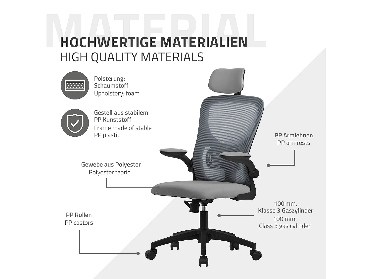 Sedia da ufficio poggiatesta ruote e braccioli funzione inclinazione grigio