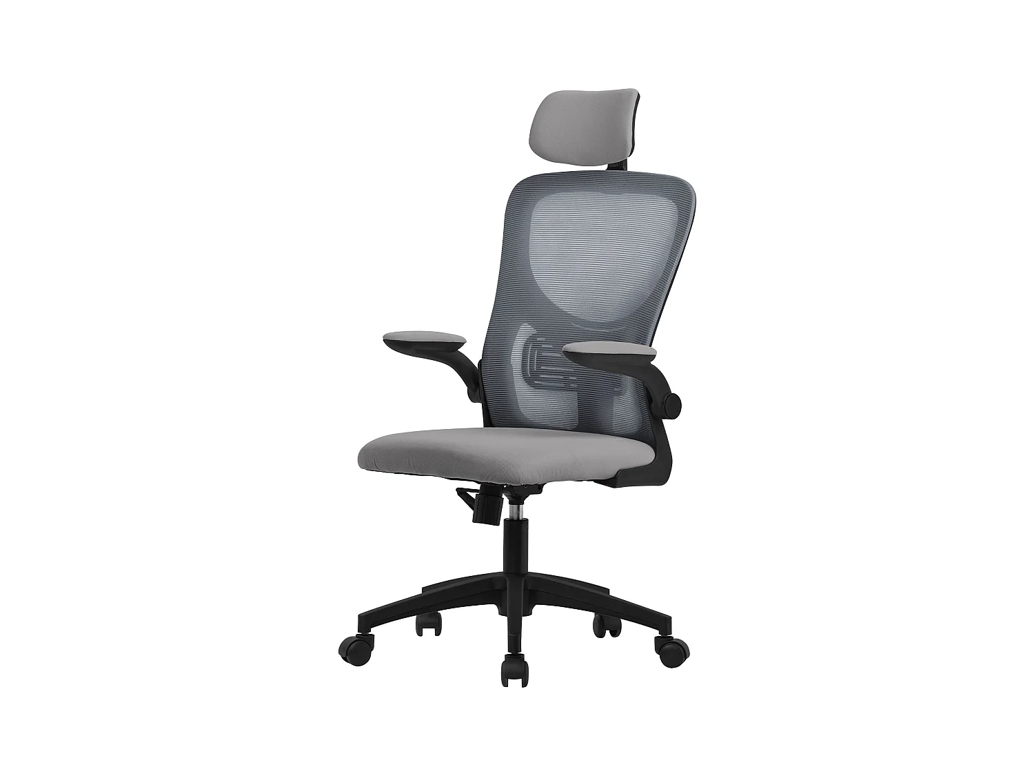Chaise de bureau gaming ergonomique gris pivotant en maille appui-tête réglable