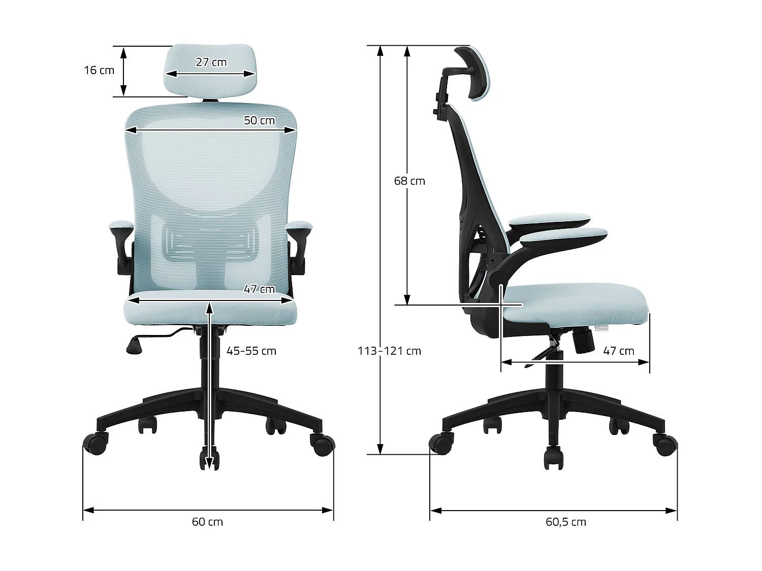 Chaise de bureau gaming ergonomique bleu pivotant en maille appui-tête réglable