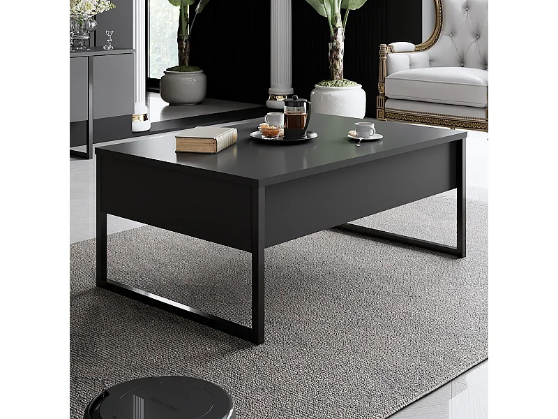 Table basse Sibylle 60x90cm Métal Noir et Bois Anthracite