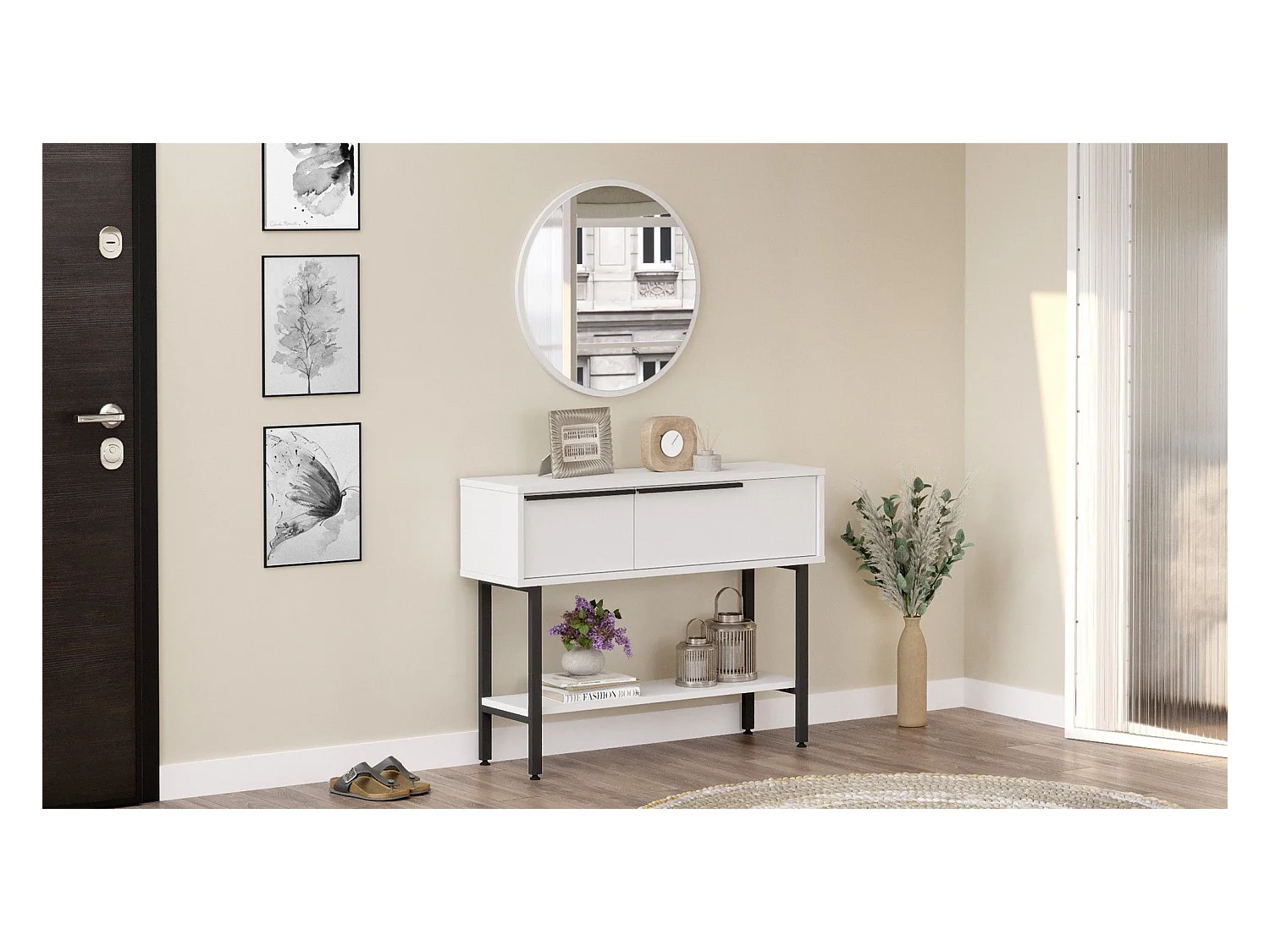 Console style industriel avec miroir Evelis Blanc