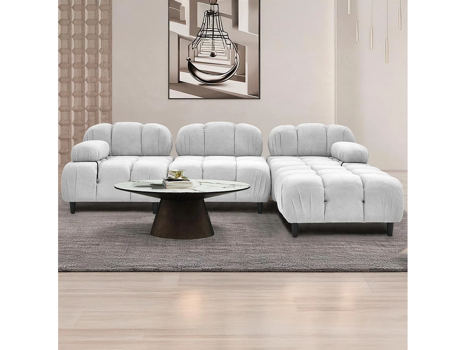 Canapé design modulable et transformable Hollywood Tissu doux Gris clair