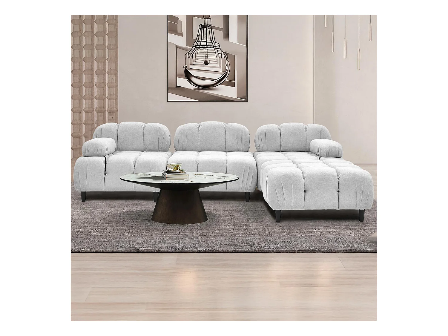 Canapé design modulable et transformable Hollywood Tissu doux Gris clair