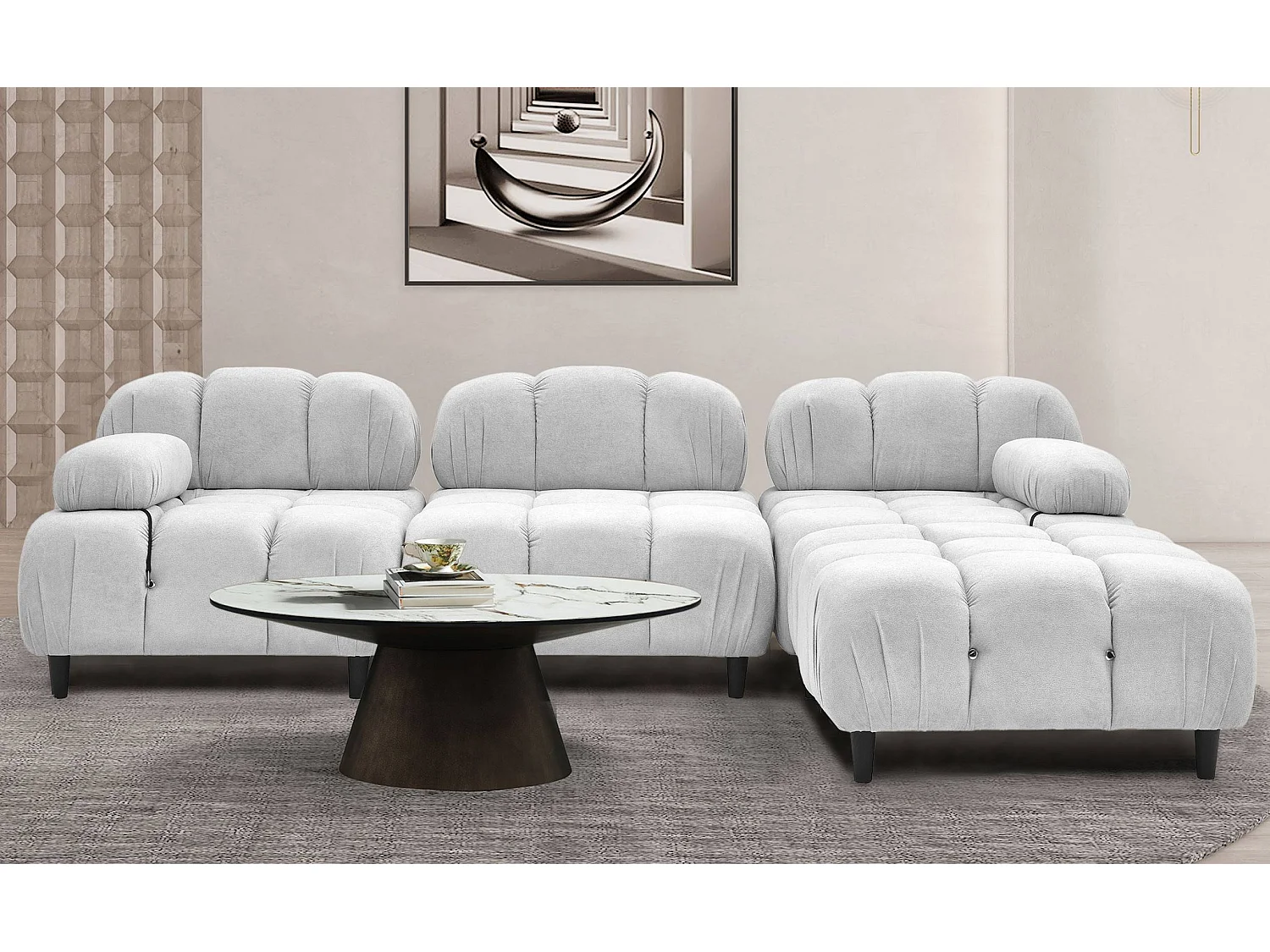 Canapé d'Angle Modulable en Tissu "Sherwood" 291cm Gris Clair