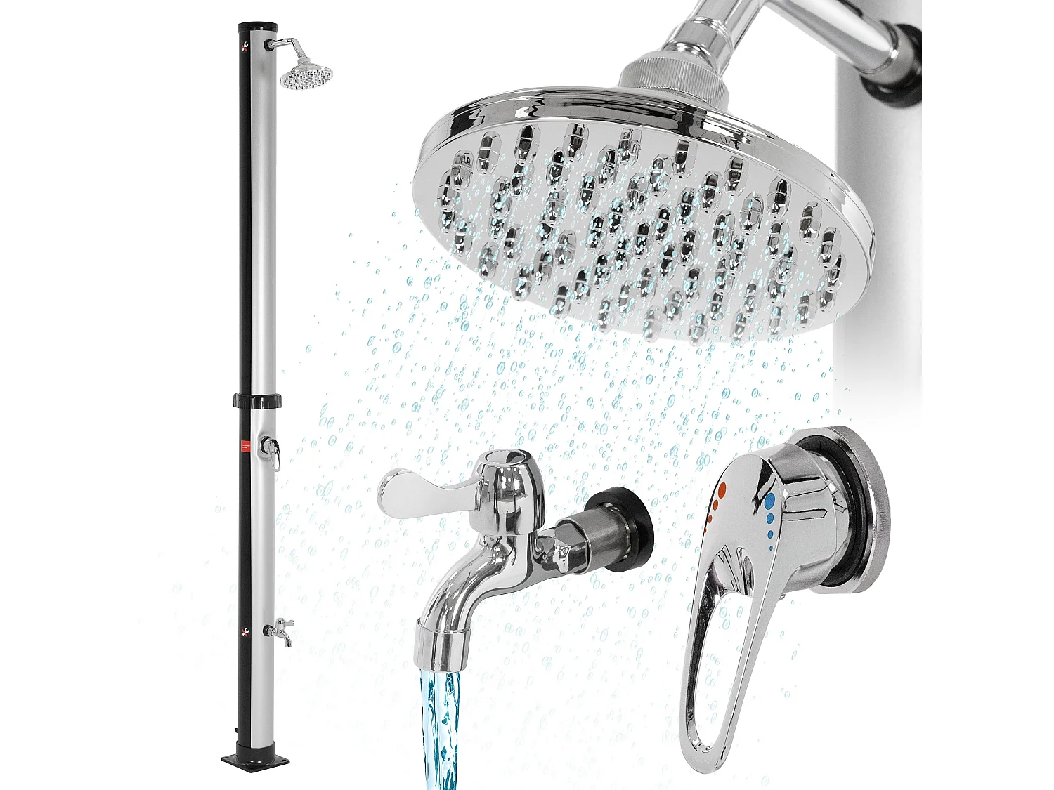 Ducha solar de jardín 20 L negro/plata cabezal ajustable grifo piscina camping