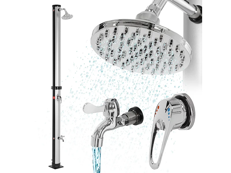 Ducha solar de jardín 20 L negro/plata cabezal ajustable grifo piscina camping