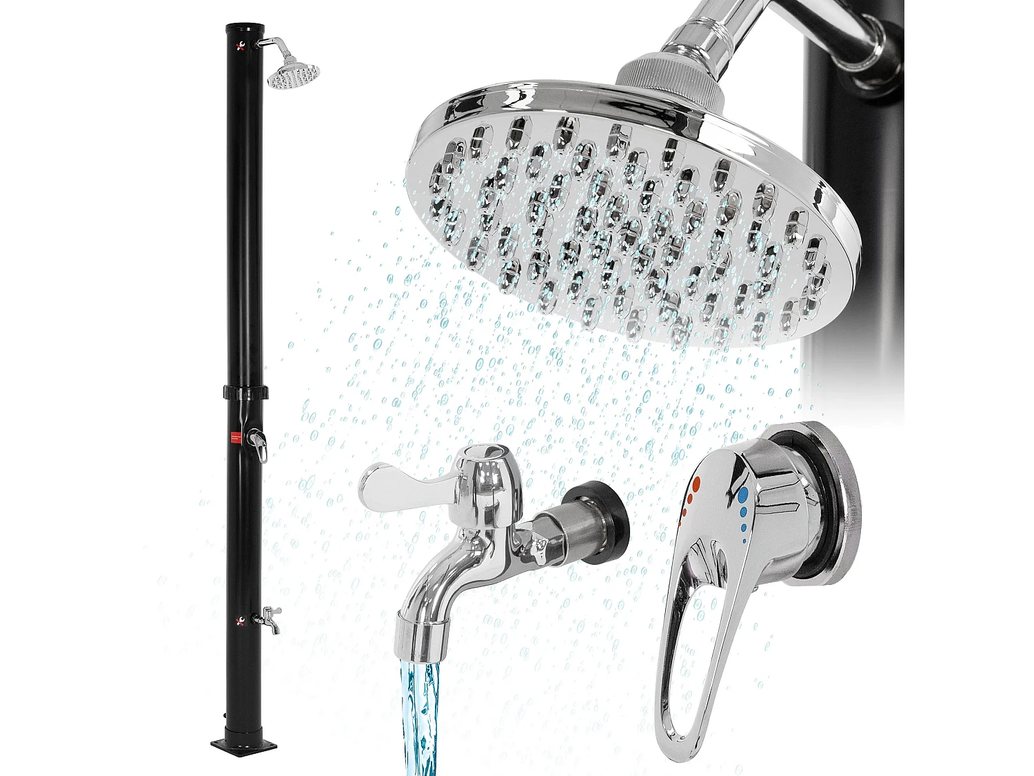 Douche solaire d'extérieur avec douche à pied et pomme de douche noir 20 litres