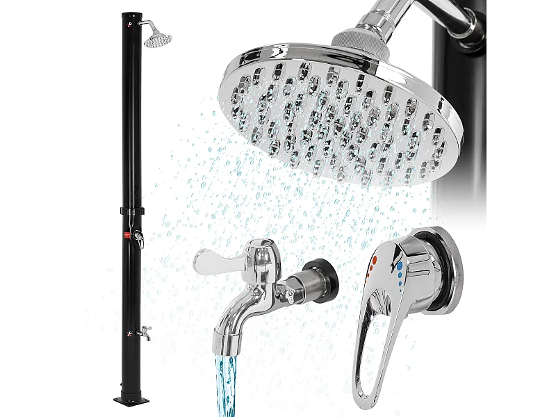 Ducha solar de jardín 20 L negra cabezal ajustable y grifo para piscina camping