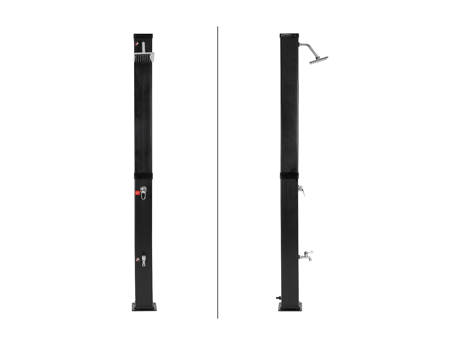 Douche solaire d'extérieur carré 40 L 217 cm + douche à pied et pomme de doucche