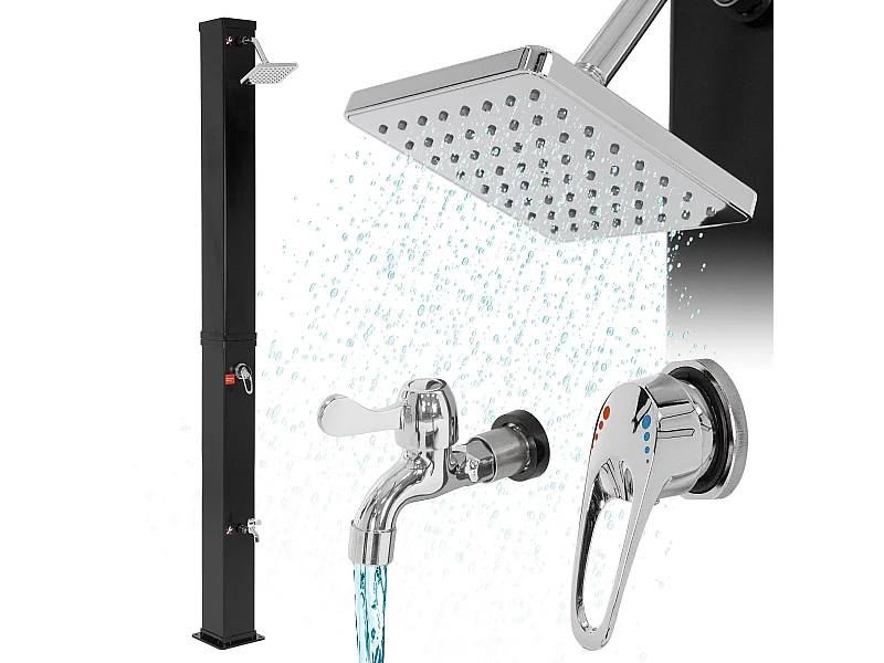 Douche solaire d'extérieur carré 40 L 217 cm + douche à pied et pomme de doucche