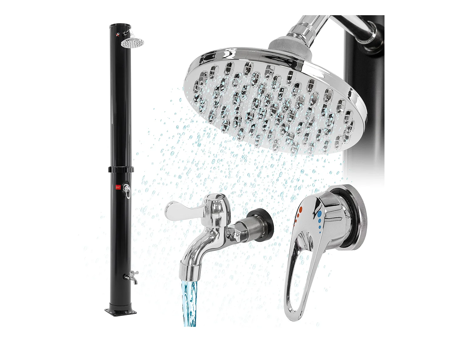 Douche solaire 35 litres avec pomme de douche effet pluie raccord d'eau 207 cm