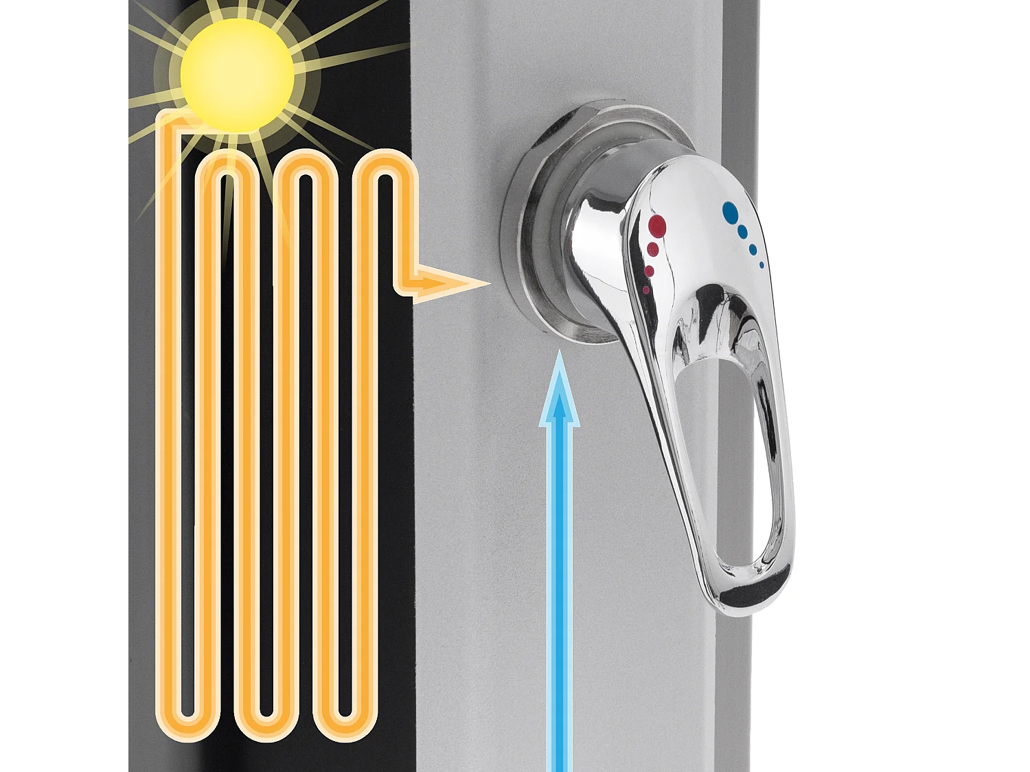 Douche solaire pour l’extérieur 35 litres noir/argent + robinet raccord eau pied