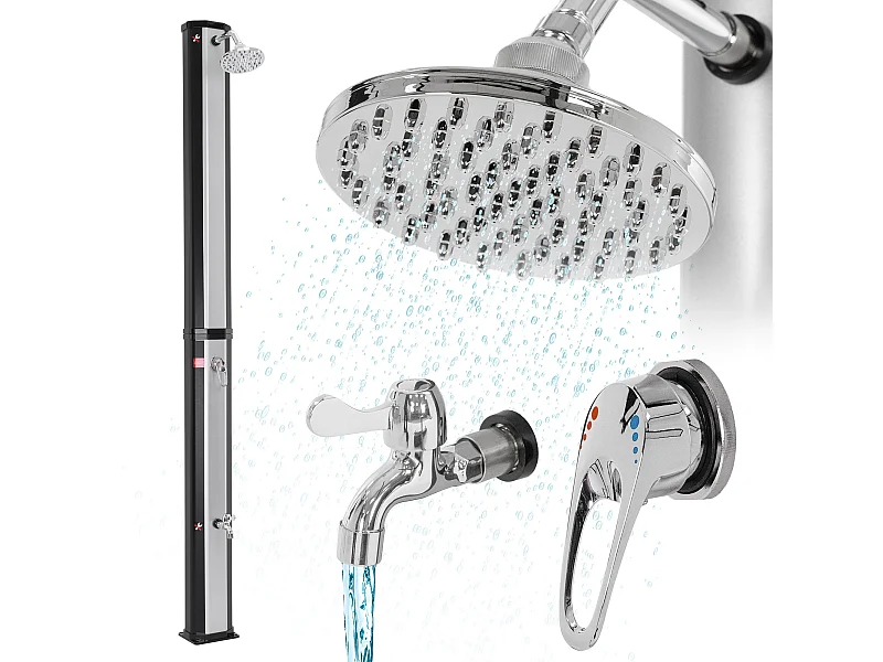 Douche solaire pour l’extérieur 35 litres noir/argent + robinet raccord eau pied