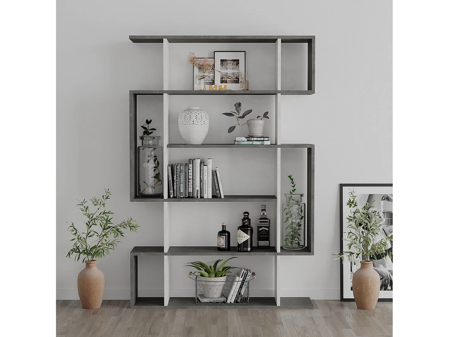 Étagère bibliothèque Kenzia L108cm Moka et Anthracite