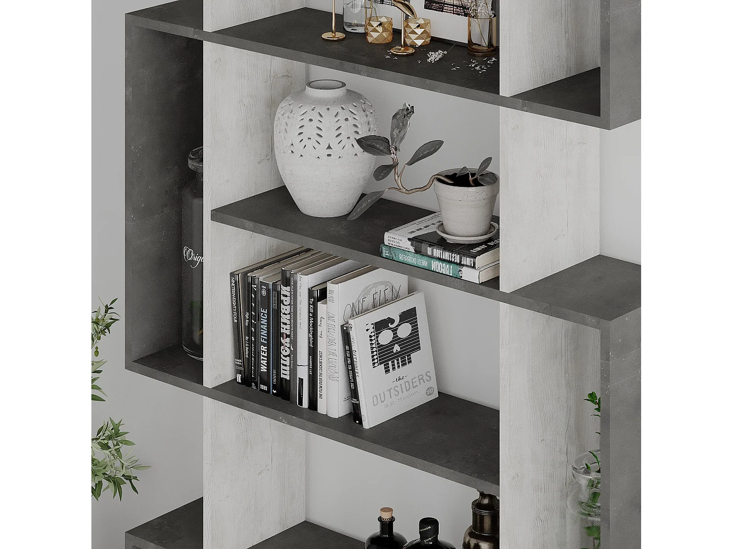 Étagère bibliothèque Kenzia L108cm Moka et Anthracite