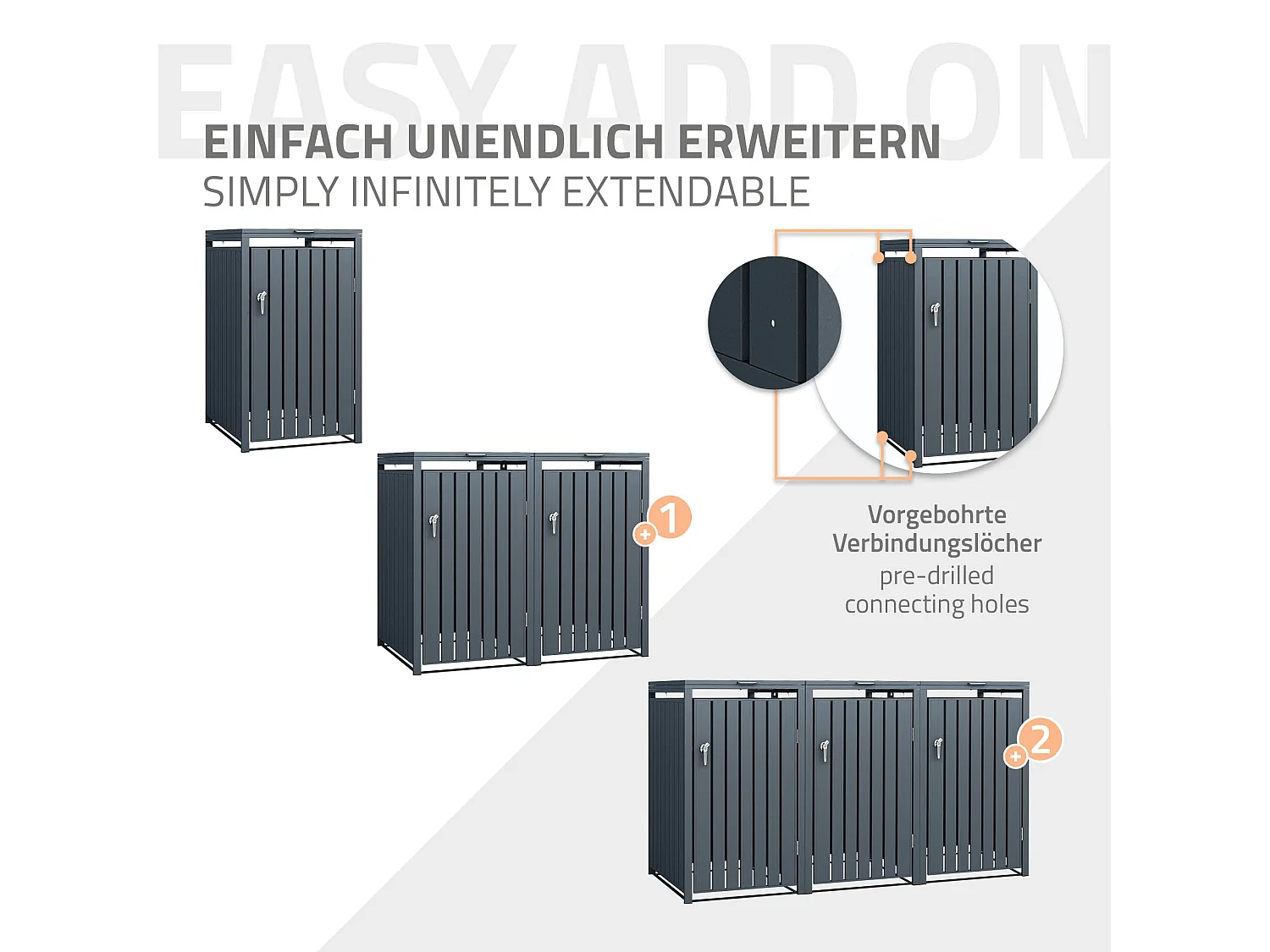 Abri pour 1 poubelle 68x80x116,3 cm capacité de 60 à 240 litres anthracite en acier couvercle rabattable et porte résistant aux intempéries