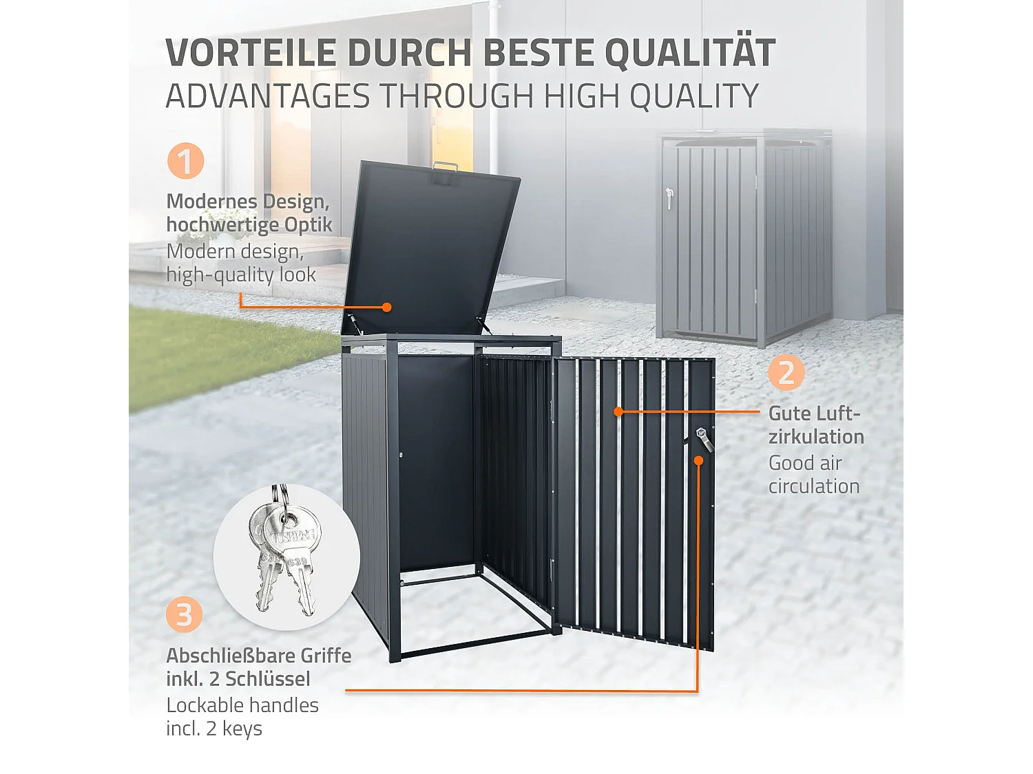 ML-Design Copribidone per 1 bidone da spazzatura 240L 68x80x116,3 cm antracite acciaio richiudibile contenitore singolo per rifiuti porta resistente