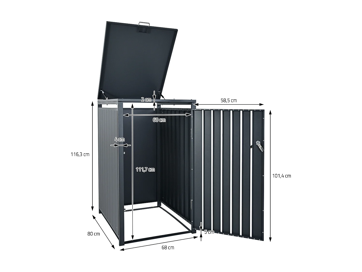 ML-Design Copribidone per 1 bidone da spazzatura 240L 68x80x116,3 cm antracite acciaio richiudibile contenitore singolo per rifiuti porta resistente
