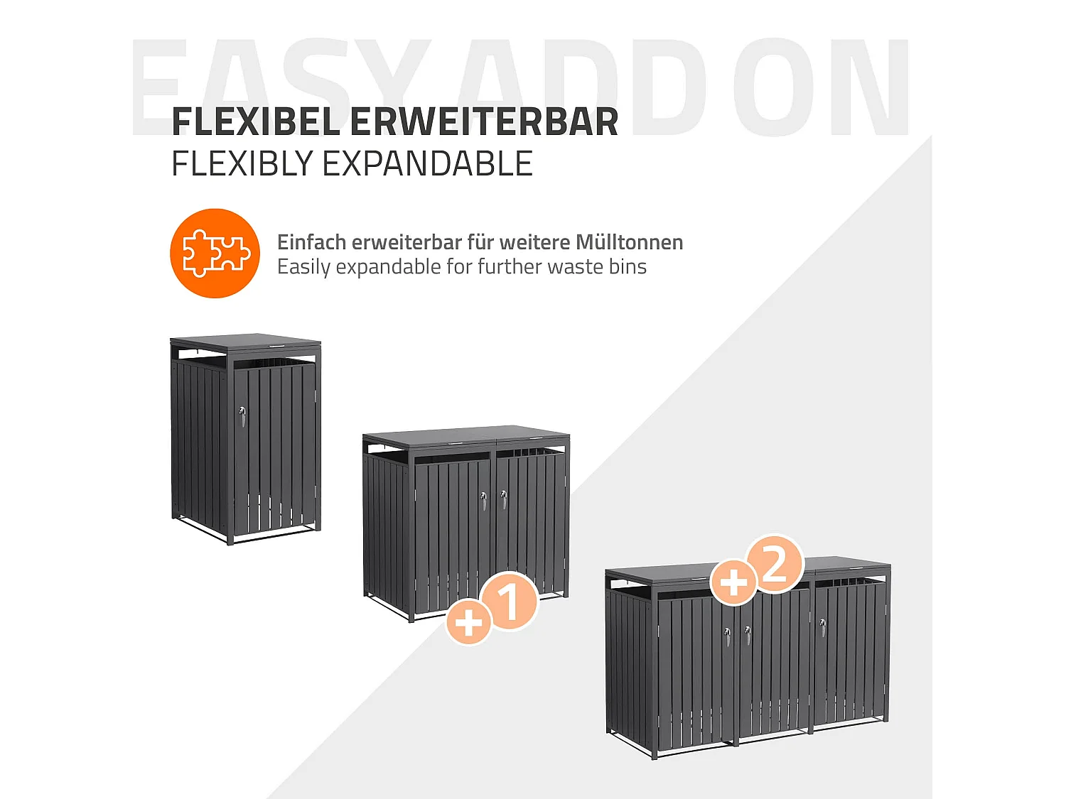 Abri pour 1 poubelle 68x80x120 cm capacité de 60 à 240 litres anthracite en acier couvercle rabattable et porte résistant aux intempéries