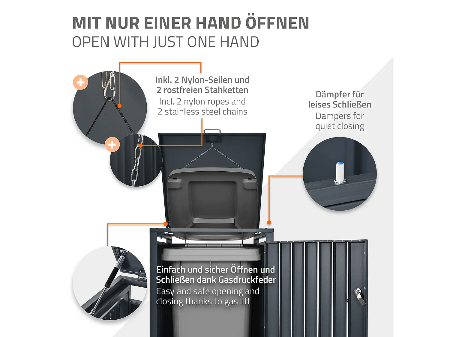 ML-Design Copribidoni per 3 bidoni da spazzatura 240L 200x80x116,3  cm antracite con effetto ruggine in acciaio contenitore per 3 bidoni per rifiuti