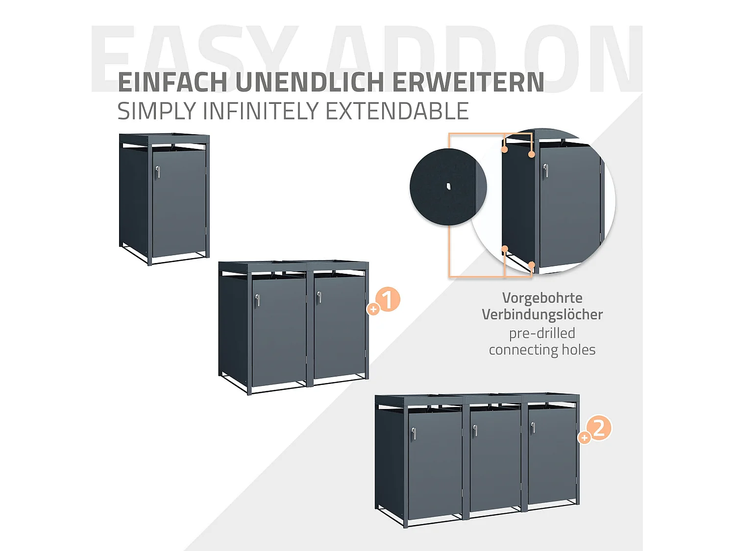 Abri pour 1 poubelle 68x80x124 cm capacité de 60L à 240L anthracite en acier avec toit pour plantes et fleurs / 1 porte résistant aux intempéries