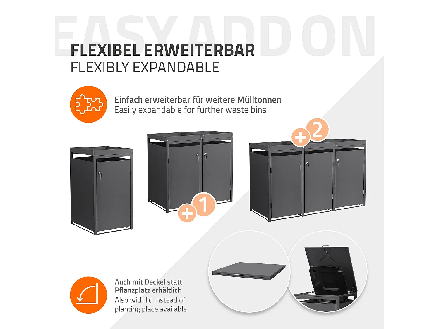 ML-Design Cobertizo exterior para ocultar cubos de basura 240L 68x80x124cm antracita caseta de acero incluye cubierta con macetero puerta y cerradura