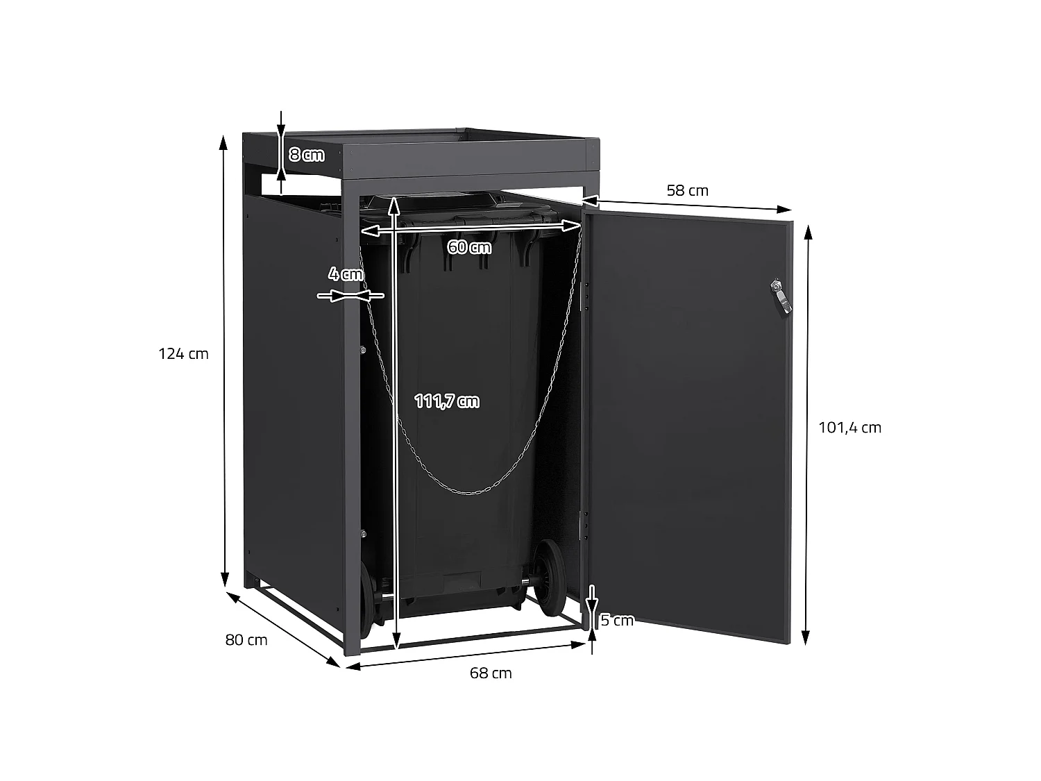 ML-Design Cobertizo exterior para ocultar cubos de basura 240L 68x80x124cm antracita caseta de acero incluye cubierta con macetero puerta y cerradura